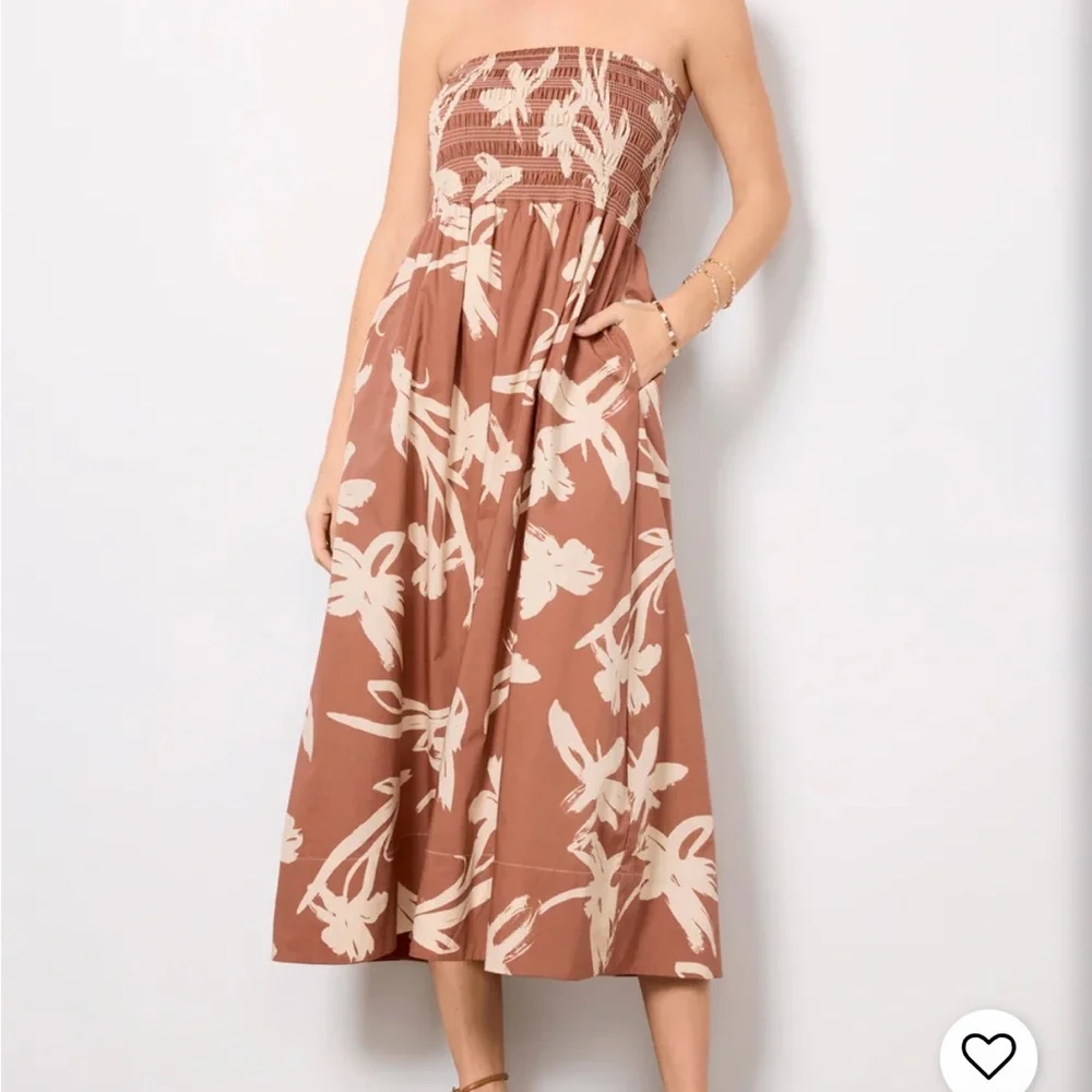 Like new Evereve Cecilia Brown and Cream Floral Midi Dress - Picture 4 of 8